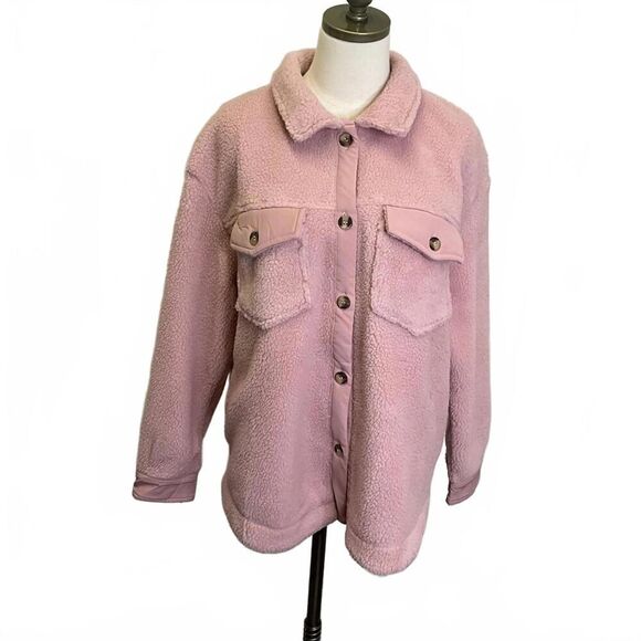 Brand New Zesica Women's Medium Pink Plush Teddy Button Up Jacket Coat - Picture 1 of 13